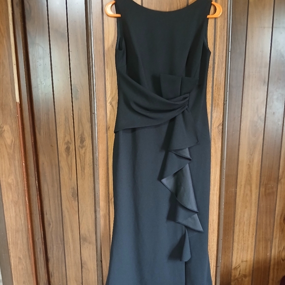 Betsey & Adam  Women's Long Sleeveless Boat Neck Ruffle Side Slit - Picture 3 of 8